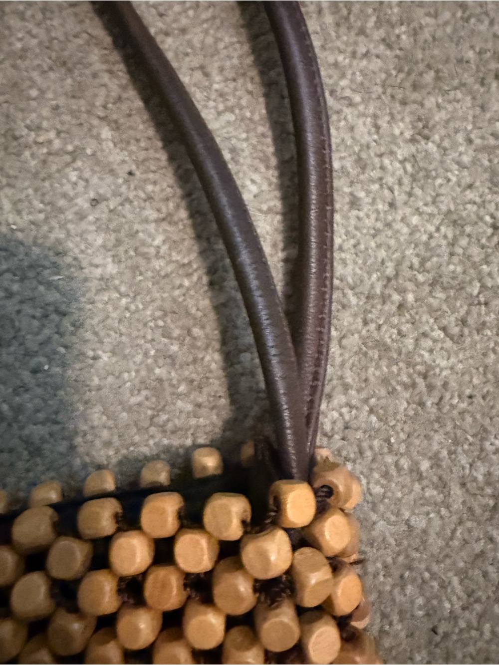 The Sak 90s Beaded Wooden Tile Crossbody Bag in Natural Brown Boho - Picture 3 of 5